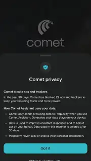 Comet Browser captura 8